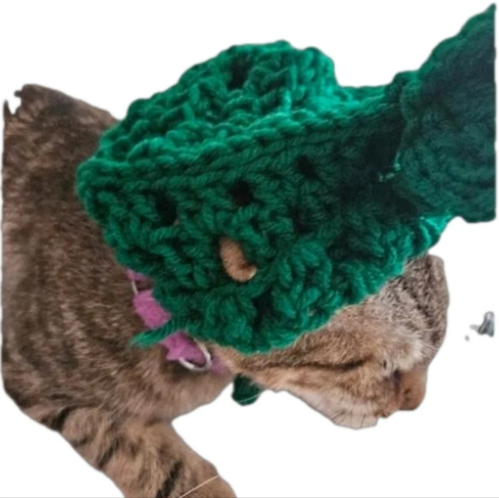 Handmade Christmas Tree Hat for Cats or Small Dogs Crochet Holiday Pet Costume